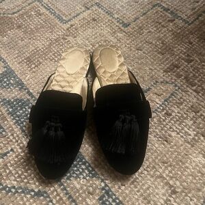 Birdies Robin Black Velvet Tassel Loafers Mules 7.5